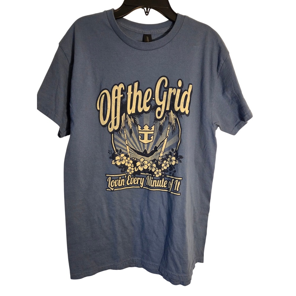 Gildan Royal Caribbean T-Shirt Mens Medium Blue Excellent Off the Grid Graphic